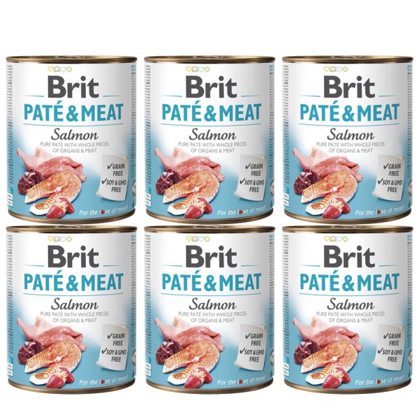 BRIT PATE & MEAT SALMON ZESTAW 6x800g karma mokra dla dorosłych psów łosoś