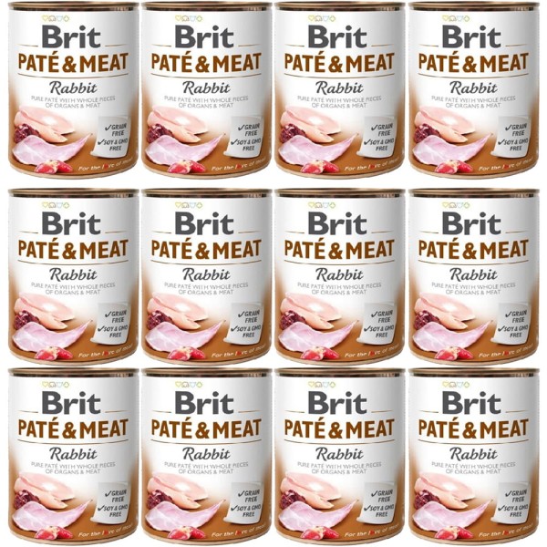 BRIT PATE & MEAT RABBIT ZESTAW 12x800g karma mokra dla dorosłych psów królik