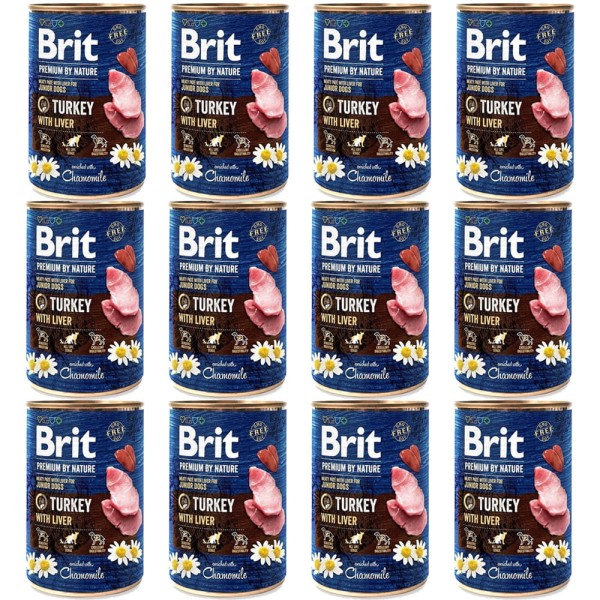 BRIT PREMIUM ZESTAW 12x400g TURKEY&LIVER karma mokra dla dorosłych psów