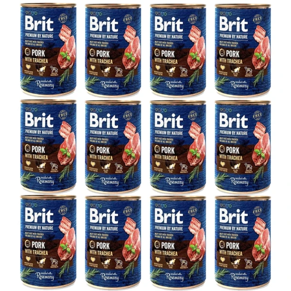 BRIT PREMIUM ZESTAW 12x400g PORK&TRACHEA karma mokra dla dorosłych psów