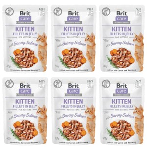 Brit Care Cat FG Kitten Savory Salmon Pouch ZESTAW 6x85g kawałki w sosie karma dla kociąt