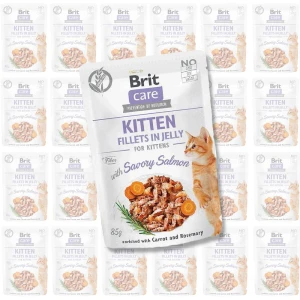 Brit Care Cat FG Kitten Savory Salmon Pouch ZESTAW 24x85g kawałki w sosie karma dla kociąt