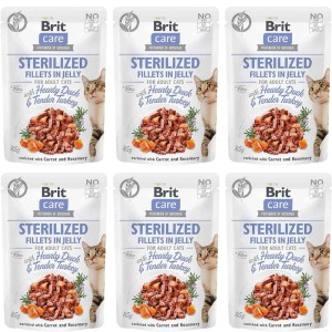 Brit Care Cat FG Sterylized Hearty Duck Pouch ZESTAW 6x85g kawałki w sosie karma dla kota