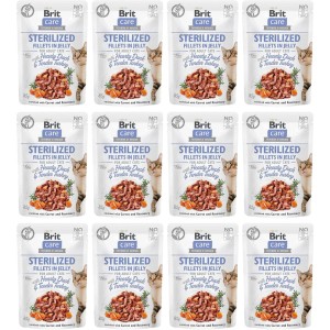 Brit Care Cat FG Sterylized Hearty Duck Pouch ZESTAW 12x85g kawałki w sosie karma dla kota