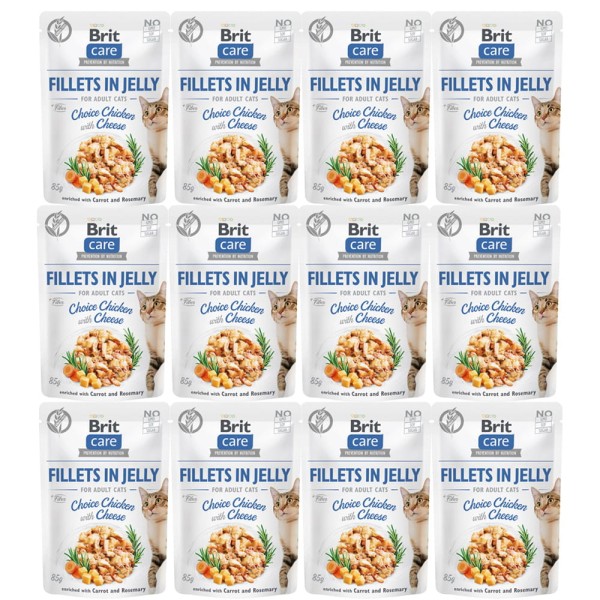 Brit Care Cat FJ Choice Chicken&Cheese Pouch ZESTAW 12x85g kawałki w sosie karma dla kota