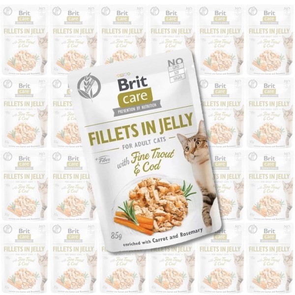 Brit Care Cat FJ Fine Trout&Cod Pouch ZESTAW 24x85g kawałki w sosie karma dla kota