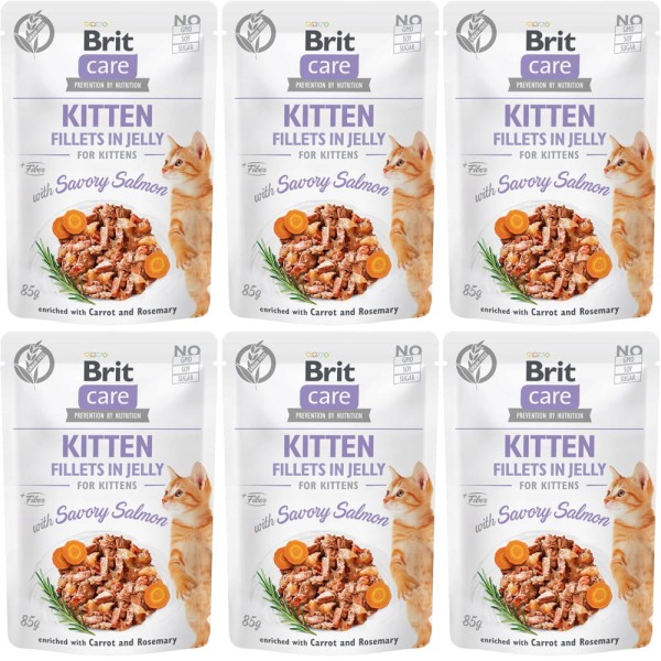 Brit Care Cat FJ Fine Savory Salmon ZESTAW 6x85g kawałki w sosie karma dla kociąt