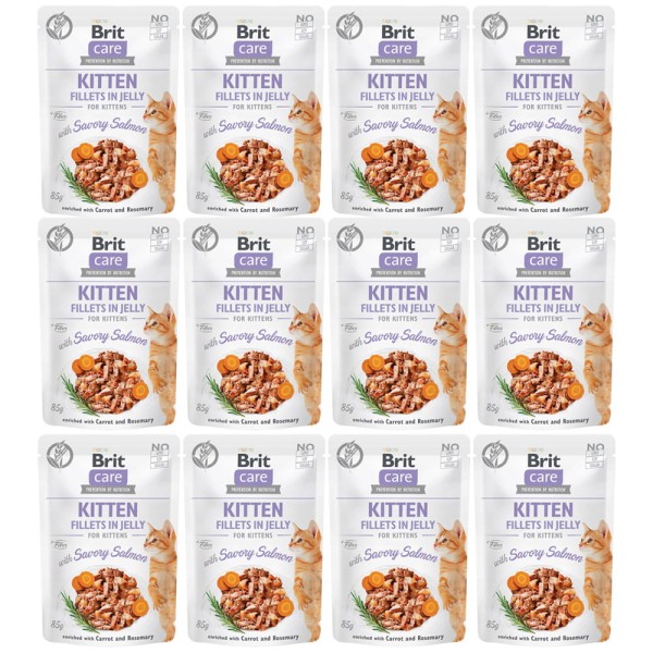 Brit Care Cat FJ Fine Savory Salmon ZESTAW 12x85g kawałki w sosie karma dla kociąt