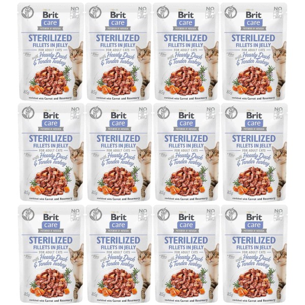 Brit Care Cat FJ Sterylized Duck&Turkey Pouch ZESTAW 12x85g karma mokra dla kota