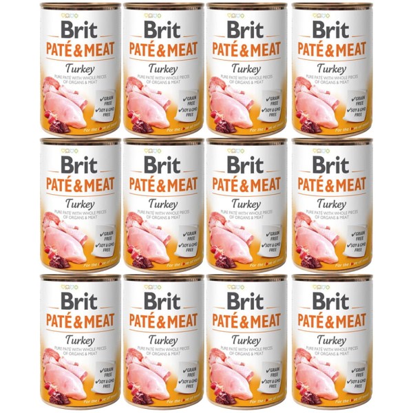 BRIT PATE & MEAT TURKEY ZESTAW 12x400g karma mokra dla dorosłych psów indyk
