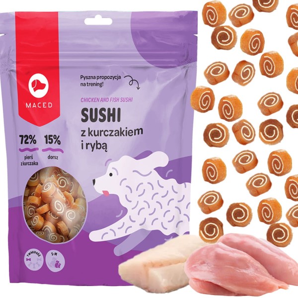 Maced Treserki Przysmak dla Psa Sushi z Kurczakiem i Rybą 500g