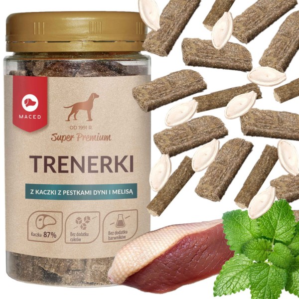 Maced przysmak psa Trenerki treserki KACZKA Z PESTKAMI DYNI I MELISĄ 150g