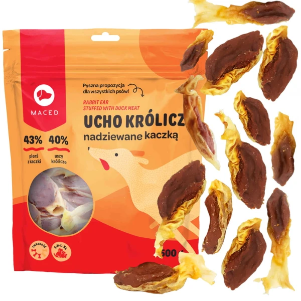 Maced ucho królicze z kaczką 500g przysmak dla psa