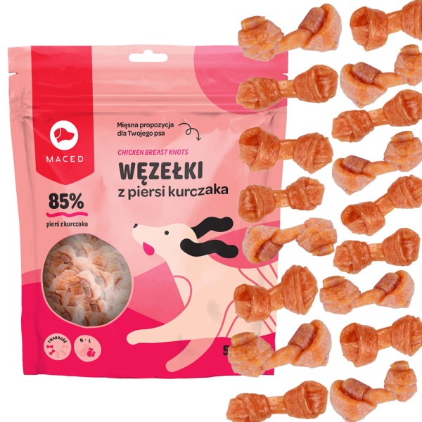Maced przysmak psa miękki węzeł kurczak 6cm 500g