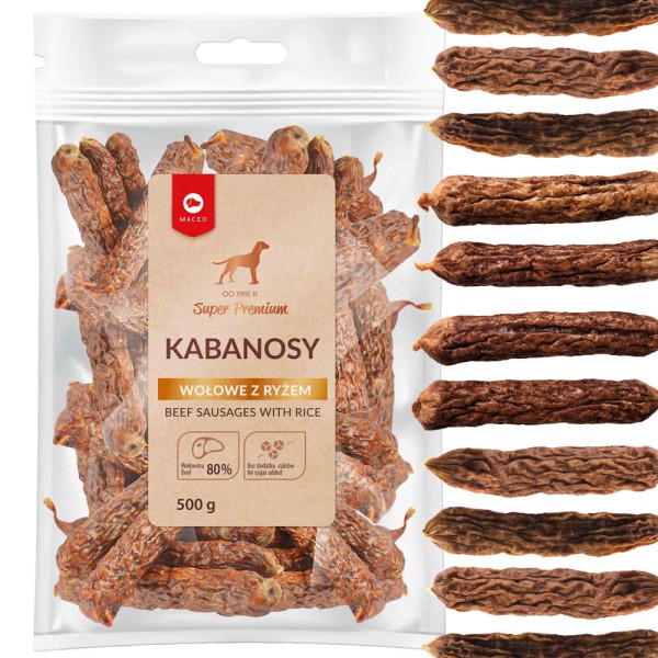 Maced kabanosy wołowe z ryżem 500g przysmak psa