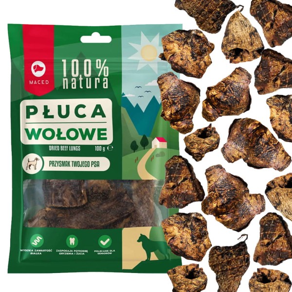MACED Suszone płuca wołowe 100% naturalne przysmak dla psa 100g