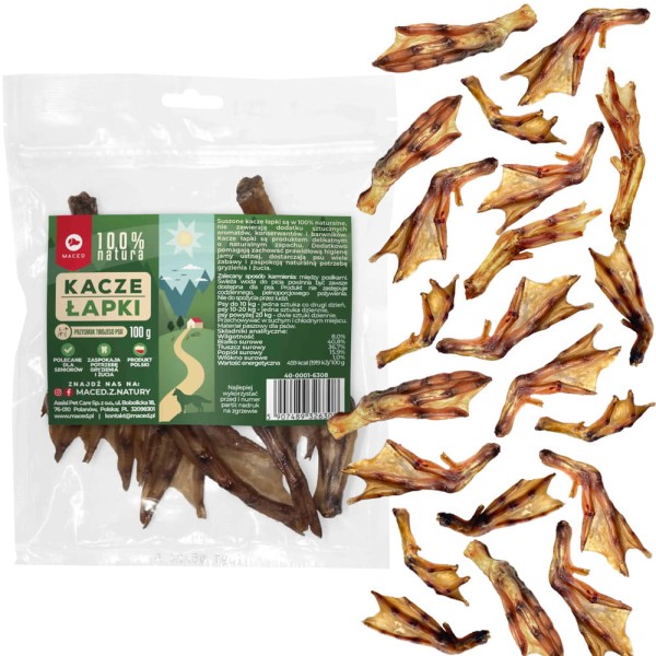 Maced 100% Kacze łapki Chrupiący Naturalny Przysmak smakołyk dla psa 100g