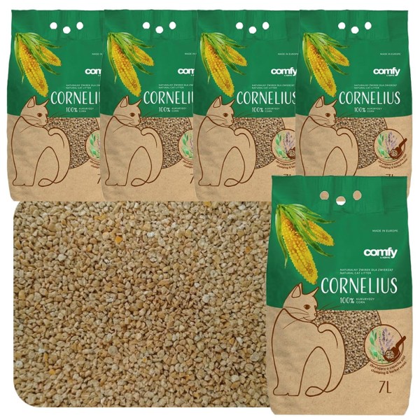 Comfy Cornelius Naturalny Żwirek Kukurydziany dla Kota z Aromatem Ziół 5x7l