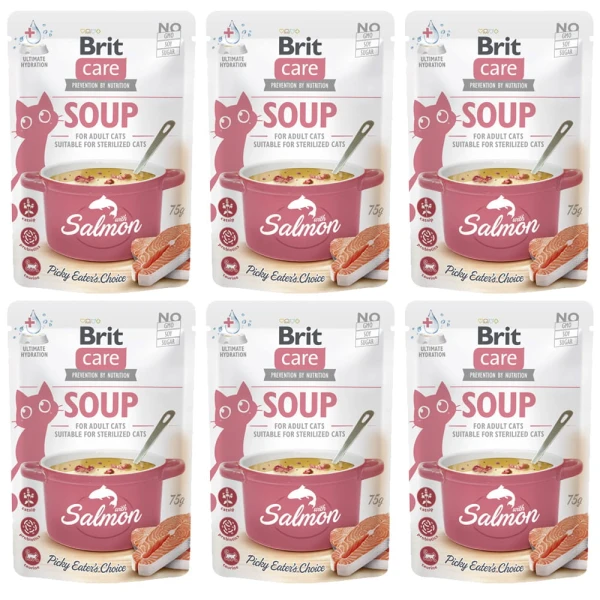 Brit Care Cat Soup With Salmon Zupka z Łososiem Dla Kota Mokra Karma 6x75g 