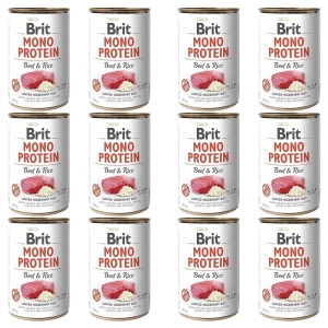 BRIT MONO PROTEIN beef & rice WOŁOWINA karma mokra w puszce dla psa zestaw 12x400g