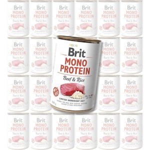 BRIT MONO PROTEIN beef & rice WOŁOWINA karma mokra w puszce dla psa zestaw 24x400g