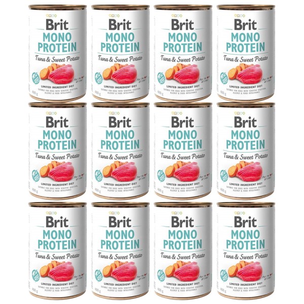 BRIT Mono Protein Tuna&Sweet Potato TUŃCZYK karma mokra dla psa Zestaw 12x400g