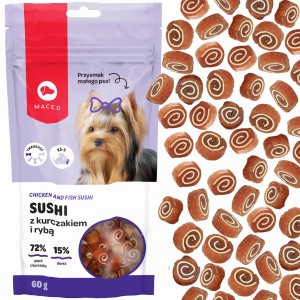 Maced Przysmak dla Psa Sushi z Kurczakiem i Rybą Miękki Mały 60g