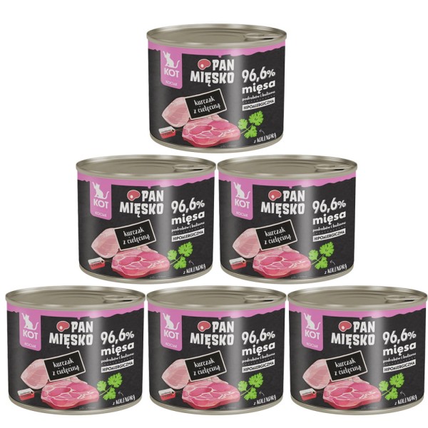 Pan Mięsko Karma Mokra dla Kota Kurczak z Cielęciną (kociak) Zestaw 6x200g