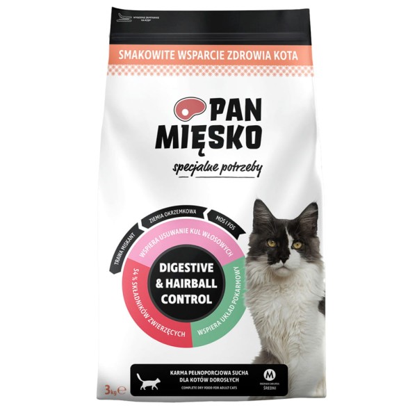 Pan Mięsko Karma Sucha dla Kota Specjalne Potrzeby Digestive & Hairball Control (Dorosły) 3kg