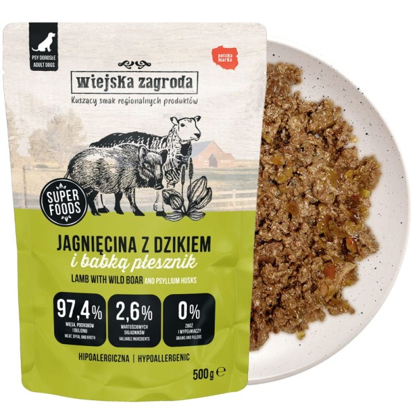 Wiejska Zagroda Karma mokra dla psa Jagnięcina z dzikiem (dorosły) 500g