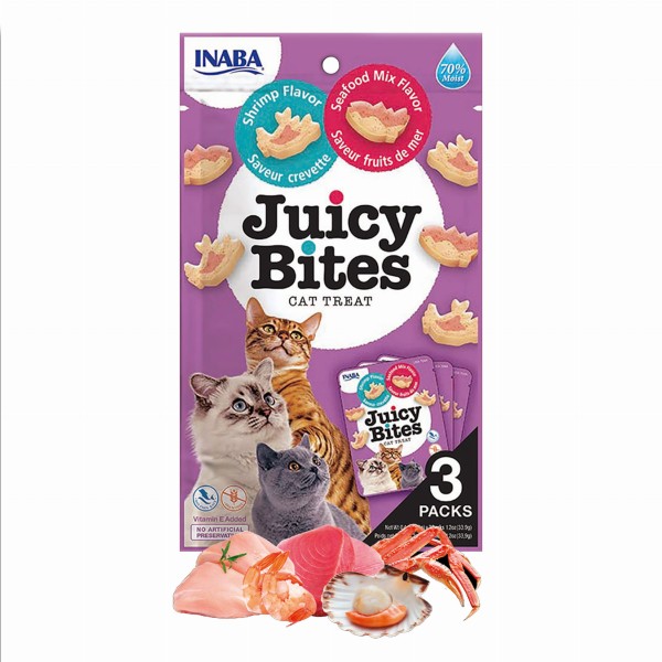 Inaba Juicy Bites Przysmak dla Kota Krewetki i Owoce Morza 3x11,3g