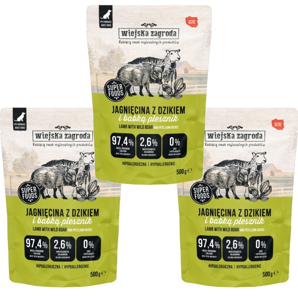 Wiejska Zagroda Karma mokra dla psa Jagnięcina z dzikiem (dorosły) 3x500g