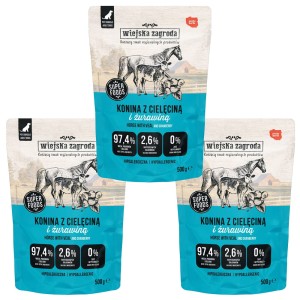 Wiejska Zagroda Karma mokra dla psa Konina z cielęciną (dorosły) 3x500g