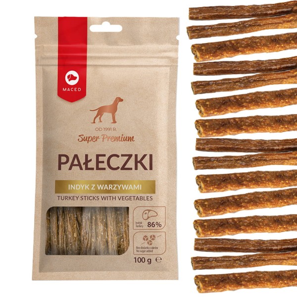 Maced Super Premium Pałeczki Indyk z warzywami dla psa 100g