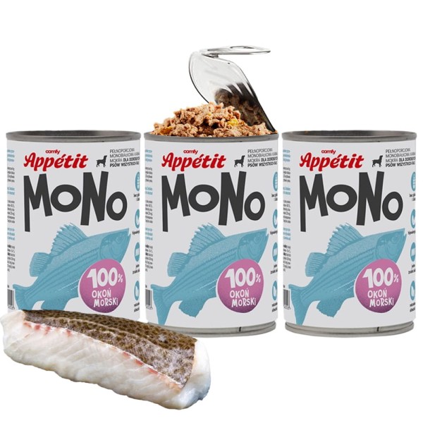 Comfy Appetit Mono Okoń Morski Monoproteinowa Karma Mokra Dla Psa Puszka Zestaw 3 sztuk 400g