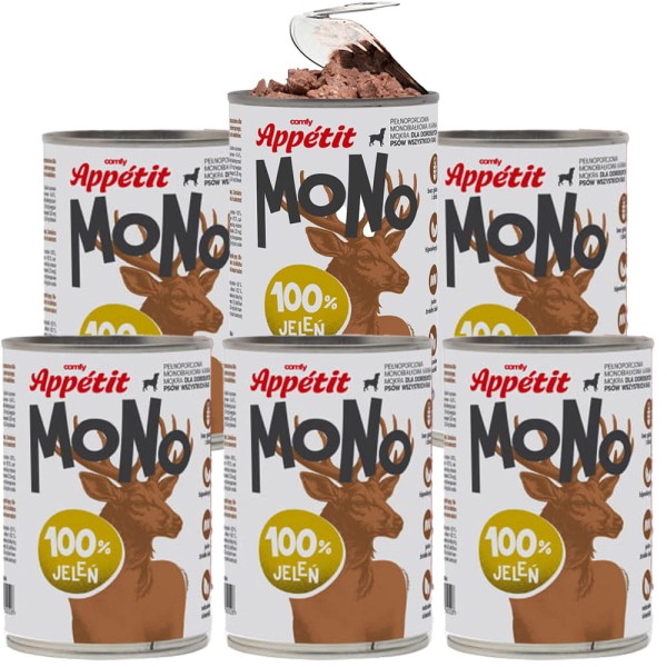 Comfy Appetit Mono Jeleń Monoproteinowa Karma Mokra Dla Psa Puszka Zestaw 6 sztuk 400g