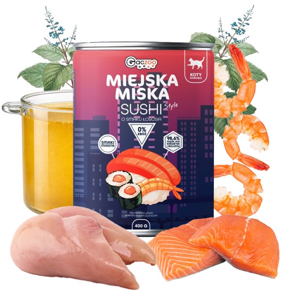 Gaczoo Miejska Miska karma mokra dla kota Sushi z łososiem Style 400g