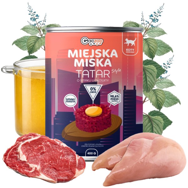 Gaczoo Miejska Miska karma mokra dla kota Tatar wołowy Style 400g