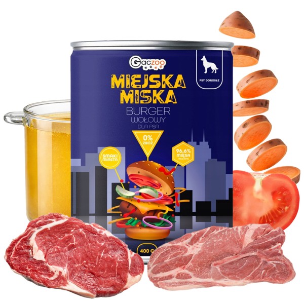 Gaczoo Miejska Miska karma mokra dla psa Burger wołowy Style 400g