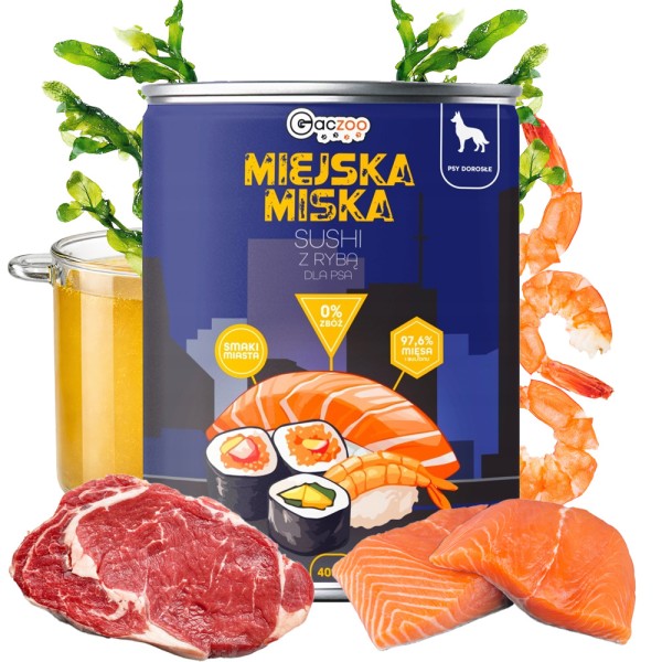 Gaczoo Miejska Miska karma mokra dla psa Sushi z łososiem Style 400g