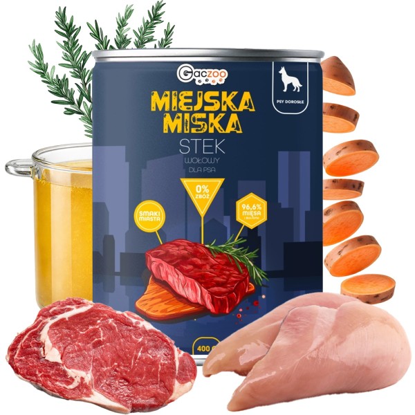 Gaczoo Miejska Miska karma mokra dla psa Stek wołowy Style 400g