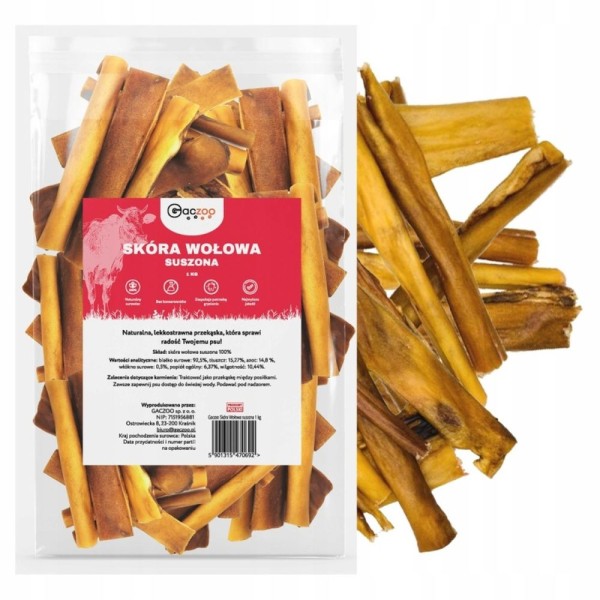 Przysmak dla psa Skóra Wołowa Suszona 100% Naturalny Gryzak GACZOO 1kg