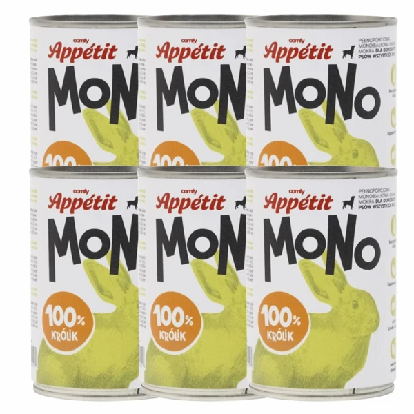 Comfy Appetit Mono Królik Monoproteinowa Karma Mokra Dla Psa Puszka Zestaw 6 sztuk 400g