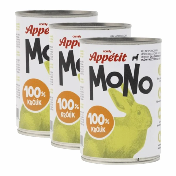 Comfy Appetit Mono Królik Monoproteinowa Karma Mokra Dla Psa Puszka Zestaw 3 sztuk 400g