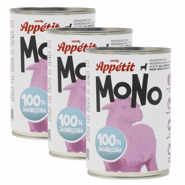 Comfy Appetit Mono Jagnięcina Monoproteinowa Karma Mokra Dla Psa Zestaw 3 sztuk 400g