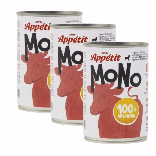 Comfy Appetit Mono Wołowina Monoproteinowa Karma Mokra Dla Psa Puszka Zestaw 3 sztuk 400g