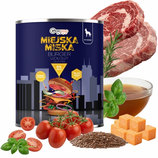 Gaczoo Miejska Miska karma mokra dla psa Burger wołowy Style 800g