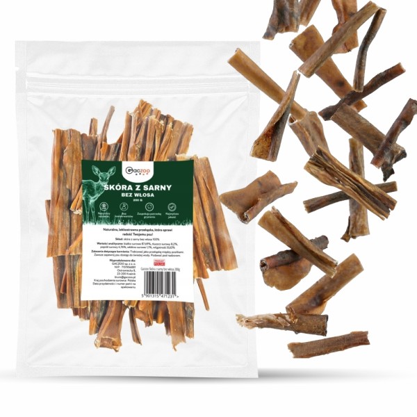 Przysmak dla psa Skóra z Sarny bez włosa 100% Naturalny Gryzak GACZOO 200g