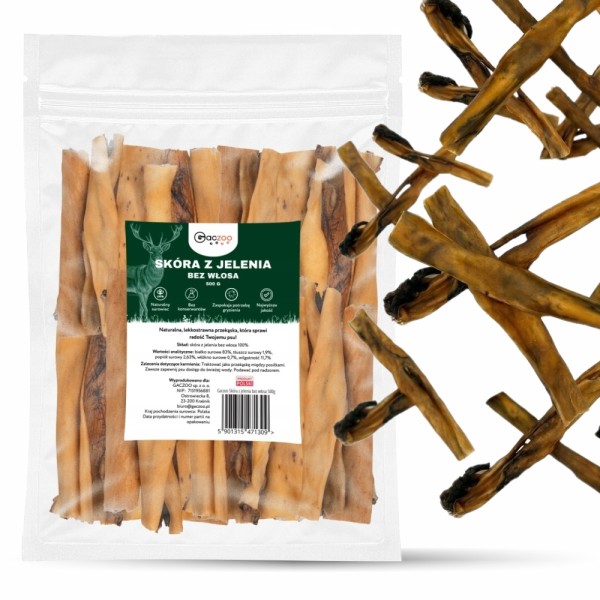 Przysmak dla psa Skóra z Jelenia bez włosa 100% Naturalny Gryzak GACZOO 500g