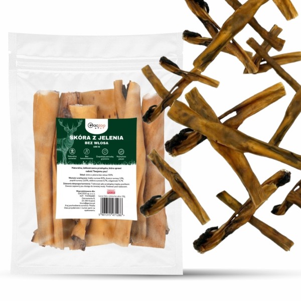Przysmak dla psa Skóra z Jelenia bez włosa 100% Naturalny Gryzak GACZOO 100g